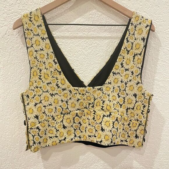 New Maeve Anthropologie Button Side Top Size Large Yellow & Black Daisy Print - Picture 6 of 11